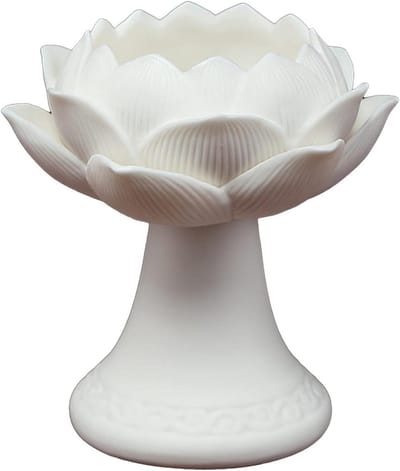 Lotus Kaars Huis - Kandelaar Ornament - Sfeer Creëren - Klassiek Gesneden - 4 inch - Wit