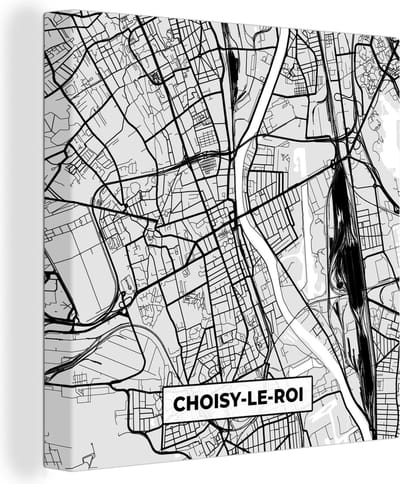 Canvas Schilderij Plattegrond - Kaart - Stadskaart - Frankrijk - Choisy-le-Roi - 20x20 cm - Wanddecoratie