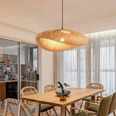 Mila Shop Boheemse hanglamp - Plafondlampen - Plafonniere - Bamboe - Rustieke lampenkap - Handgeweven - 40x25x20cm