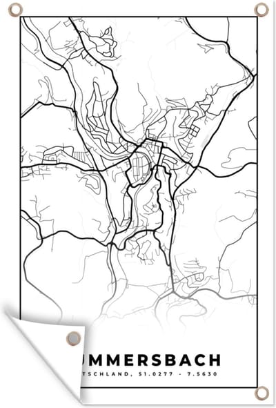 Muurdecoratie Stadskaart - Gummersbach - Plattegrond - Kaart - 120x180 cm - Tuinposter - Tuindoek