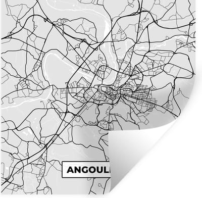 Muurstickers - Sticker Folie - Stadskaart – Frankrijk – Kaart – Angoulême – Plattegrond - 100x100 cm - Plakfolie - Muurstickers Kinderkamer - Zelfklevend Behang XXL - Zelfklevend behangpapier - Stickerfolie