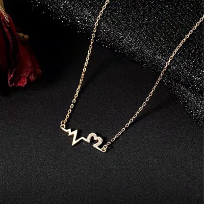 Gading® ketting dames met hartslag zirkonia - 14K goudplating collier - 40cm+6cm- zilver 925