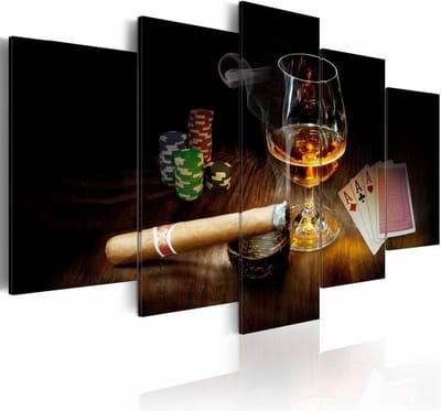 Schilderij - Mannen wereld, 5 Luik, Bruin/Zwart, 2 maten, Premium print