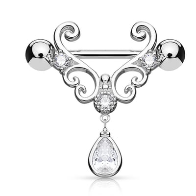 Tepelpiercing tear drup hanger 1.6x12 - zilver - LMPiercings