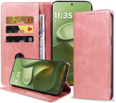 Geschikt voor Motorola Edge 60 Telefoonhoesje Kunstleer met Magnetische sluiting en Pasjeshouder Bookcase met Klepje - Walletcase with Cardslot - Rosé Goud - Smartphonica geschikt voor Motorola Edge 60