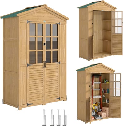 Outsunny Tuinkast Opslag-Vurenhout, asfalt-128L x 57,5B x 197H cm-Bruin