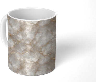 Mok - Koffiemok - Zandkleurig - Marmer print - Natuursteen - Mokken - 350 ML - Beker - Koffiemokken - Theemok