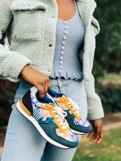 Inkkas Hendrix dames sneaker – comfortabele kleurrijke suède sneaker met flower-power patchwork – multicolor, Maat 38