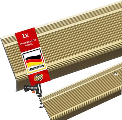 Traprandprofiel L-vorm - Trapneus profiel - Trap afwerking - Voorgeboord aluminium - 90 cm lengte - Goudkleurig