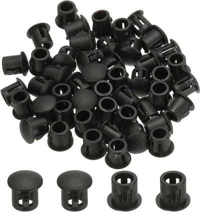 PATIKIL Kunststof gatpluggen, 48 stuks 1/5 "(5 mm) plastic pluggen schroefgat plug snap bureau doorvoertule gesp knockout vergrendelpluggen meubelinzetstuk eindkap voor gaten keukenkast, zwart