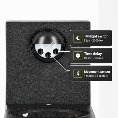 HOFTRONIC - Marion PIR Sensor buitenlamp - Incl. Bewegingssensor en schemerschakelaar - GU10 fitting - Zwart - IP65 Waterdicht - Kubus Wandlamp met sensor - schuttingverlichting (170 x 70 x 105 mm)
