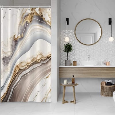 marmeren douchegordijn moderne luxe grijs decoratieve elegante eenvoud badkamer gordijn accessoires 36 "x 72" waterdichte polyester stof set 6 plastic haken