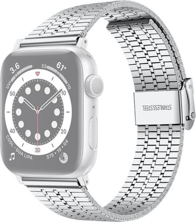 By Qubix - Geschikt voor Apple Watch bandje - Metalen bandje - Zilver - Geschikt voor Apple watch 44mm / 45mm / 46mm / 49mm (Ultra 1,2 en 3) - Smartwatch bandje