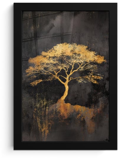 Poster in lijst - Fotolijst 20x30 cm - Posters - Boom - Schilderij - Goud - Abstract - Posterlijst zwart - Decoratie - Wanddecoratie woonkamer - Muurdecoratie slaapkamer