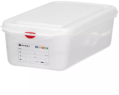 HENDI Gastronormbak GN 1/3 - polypropyleen - met deksel, luchtdicht, stapelbaar - 32,5 x 17,6 x 15 cm - transparant - 6 liter - voedselopslag