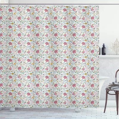 ABAKUHAUS Douchegordijn – Bloemen Bessen Bladeren – 175x180 cm – Roze