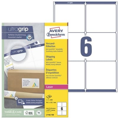 AVERY® doelformulier Verzendetiketten, ondoorzichtig, rechthoekig, voor alle laserprinters van verschillende formaten, wit, voor alle laserprinters.