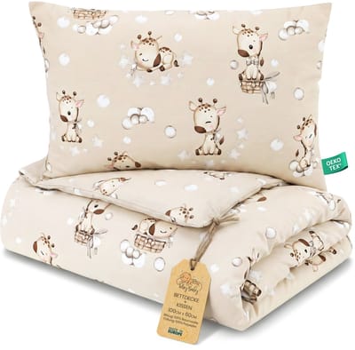 Kinder dekbed zonder hoes 60x100 cm - Katoenen baby deken en kussen set kinderdeken 60 x 100 en kussen 60 x 40 - Dekbedden kinderdekbed voor babybed Oeko-Tex Giraffen