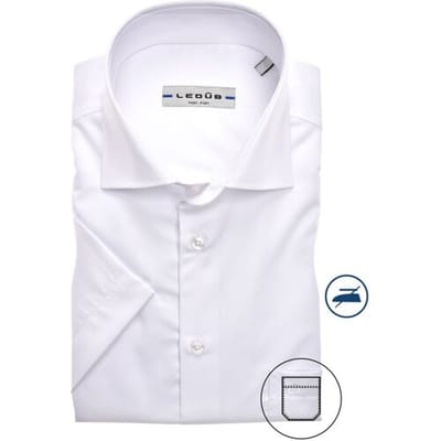 Ledub modern fit overhemd - korte mouw - wit - Strijkvrij - Boordmaat: 37