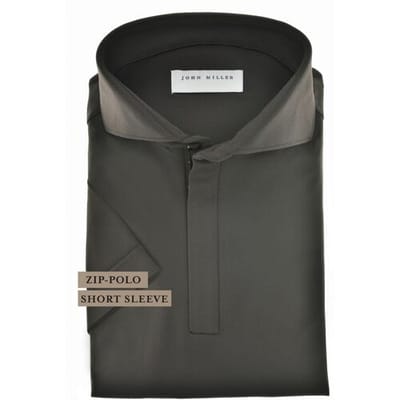 John Miller Polo Slim Plain Hyperstretch Short Sleeve Zip Collar Donker Groen / male