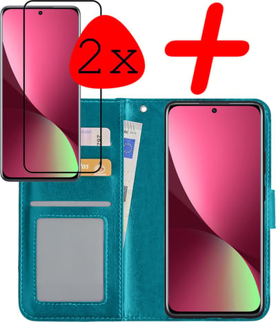 Hoesje Met 2x Screenprotector - Geschikt voor Xiaomi 12X - Luxe Pasjeshouder - Bookcase Portemonee - Flip Case - Kunstleer Book Case - Flipcase Hoes - Book Cover - Walletcase - Portemonneehoes - Turquoise