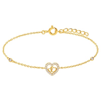 Lucardi Dames Zilveren goldplated armband hart zirkonia - Armband - 925 Zilver - Goudkleurig - 18 cm