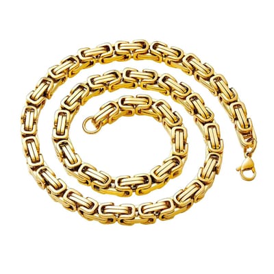 Koningsketting Heren Goud Kleurig - Staal - 5mm - Byzantijnse Stijl - Dubbele Schakels - Kettingen - Papa Cadeau Voor Mannen - Vaderdag
