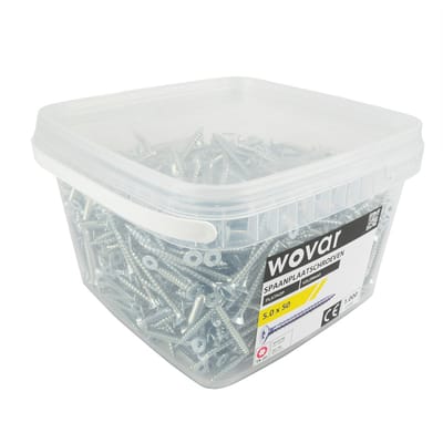 Wovar Voordeelemmer Spaanplaatschroeven Verzinkt 5.0 x 50 mm Torx 20 Voldraad | 1000 stuks