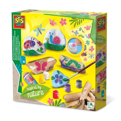 SES Creative – Stenen en Drijfhout Decoreren – Inspired by Nature – goed dekkende verf – met rub-on stickers – versier de witte stenen en het hout
