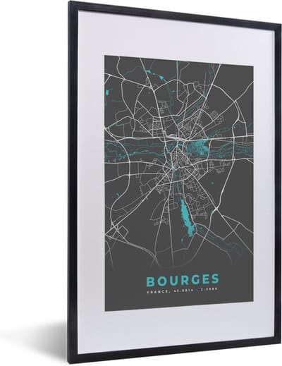 Fotolijst incl. Poster - Bourges - Frankrijk - Stadskaart - Kaart - Plattegrond - 40x60 cm - Posterlijst