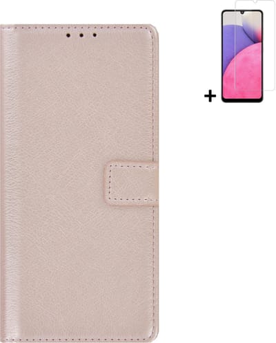 MoDo hoesje Geschikt voor Samsung Galaxy A33 5G - Kunstleer Book Case - Rose goud hoesje met screenprotector