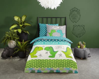 Good Morning dekbedovertrek dinos - 1 persoons 140x200/220 cm - Grijs - 100% Katoen renforc�