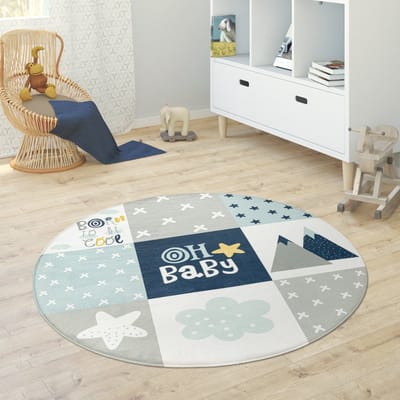 Paco Home Kindervloerkleed Kinderkamer Meisjes Jongens Ster Maan Olifant Regenboog Ø 150 cm Rund