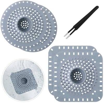 Dailygoods - Universele afvoerzeef, douche, siliconen haarzeef: 4 stuks douchezeef, afvoer haren als siliconen, douchewastafel zeef voor keuken, badkuip, badkamer (2 ronde en 2 hoekig), verstoppingsbescherming