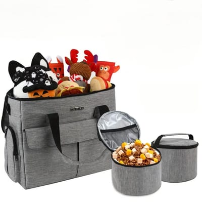 Dutchers® Draagtas Hond - Honden tas - Inclusief 2x Voedselcontainer & 2x Opvouwbare Voerbak - Ideaal voor Reizen, Camping & Wandelen - Met Handige Travel Bag
