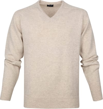 William Lockie V-Hals Lamswol Linen Beige - Maat XL - Heren - Pullovers