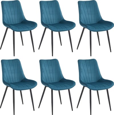 Colenis® - Lesedi Eetkamerstoel - Set Van 6 - Petrol - Fluweel - Velvet - Industrieel