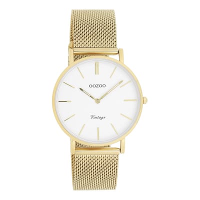 OOZOO Vintage series - goudkleurige horloge met goudkleurige metalen mesh armband - C9910 - Ø36