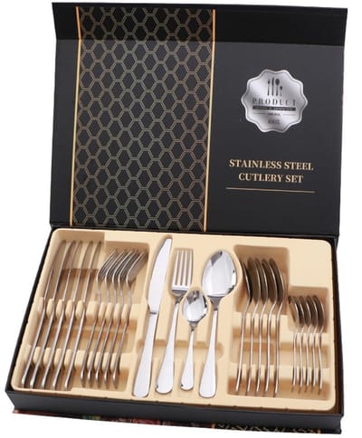 Dailygoods- Bestekset 24-delig - Roestvrij Staal - Spiegelafwerking - Steakvork/Lepelset - Elegant - Comfortabele Grip - Eetgerei