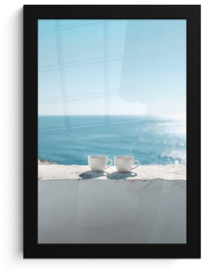 Poster in lijst - Fotolijst 20x30 cm - Posters - Zee - Koffiekopjes - Zomers - Posterlijst zwart - Decoratie - Wanddecoratie woonkamer - Muurdecoratie slaapkamer