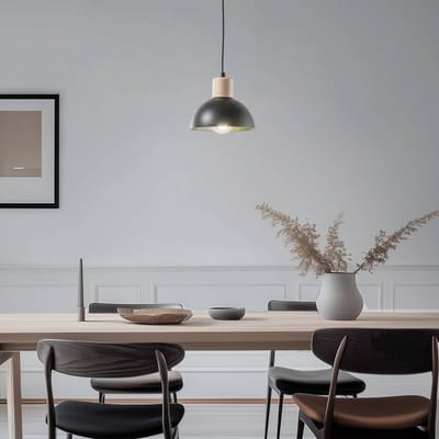 EMIBIG LIGHTING Seco hanglamp, Ø 18 cm, zwart, metaal/hout