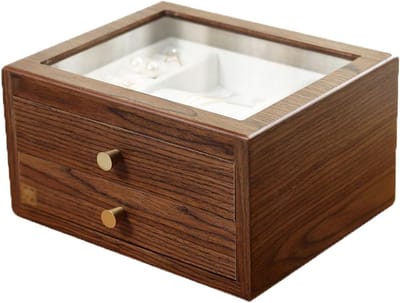 Houten Sieradendoos - Opbergkistje Organizer - Sieraden Opbergen - Dubbellaags Ontwerp - 32x27x23 cm - Donker Rood Hout