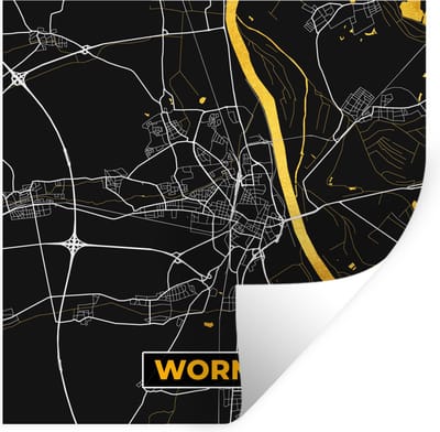 Muurstickers - Sticker Folie - Stadskaart – Kaart – Worms – Gold – Duitsland – Plattegrond - 100x100 cm - Plakfolie - Muurstickers Kinderkamer - Zelfklevend Behang XXL - Zelfklevend behangpapier - Stickerfolie
