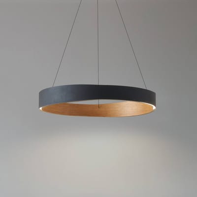 Lucande LED hanglamp Daelor, zwart/hout, CCT, dimbaar