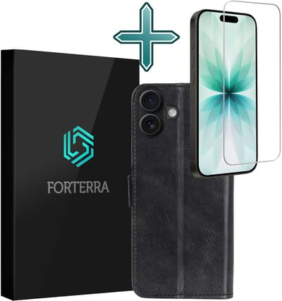 Hoesje Met Screenprotector - Geschikt voor Apple iPhone 17 - Luxe Pasjeshouder - Flipcase - Bookcase Portemonee - Flip Case - Kunstleer Book Case - Book Cover - Walletcase - Portemonneehoes - Zwart
