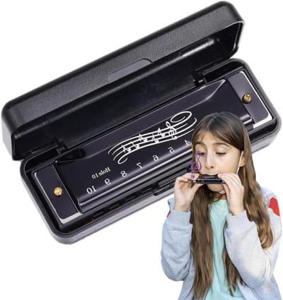 Mondharmonica Speelgoed - Muziek Instrument - Muziek Leren Spelen - 10 Gaten Ontwerp - 12 cm Lengte - Zwart