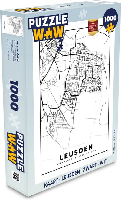 Puzzel Kaart - Leusden - Zwart - Wit - Legpuzzel - Puzzel 1000 stukjes volwassenen