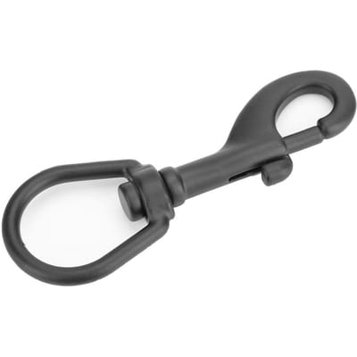 Duikaccessoire: een haak met enkele kop van 316 roestvrij staal, draaibaar oog en karabijnhaak. (100 mm, zwart) zwart