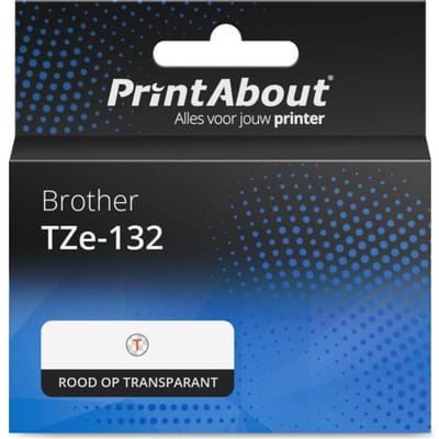 PrintAbout huismerk Tape TZe-132 Rood op transparant (12 mm) Geschikt voor Brother