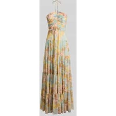 Halter avondjurk met all-over motief